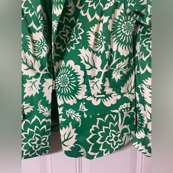 Etcetera Floral Green White Blazer Size Large Cotten Blend Spring Summer Preppy - Picture 2 of 7